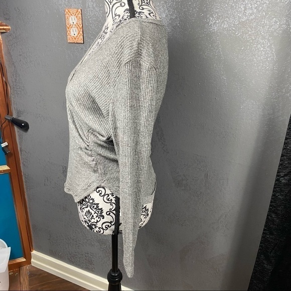 Caslon Rib Crossover Faux Wrap Blouse.  Soft lightweight.  Gray Heather - Picture 5 of 12